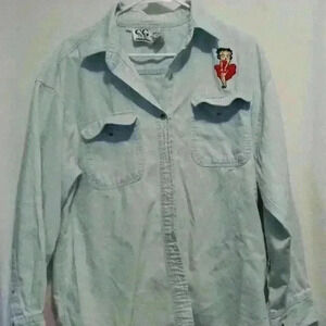 Betty Boop M light Jean material shacket, vintage cotton y2k embroidered